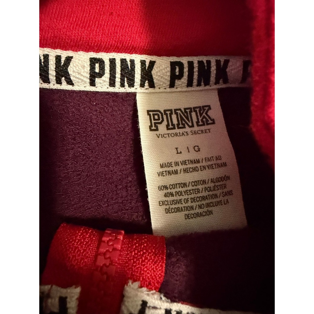 Victorias Secret PINK Quarter Zip Pullover Sweatshirt Purple Red Large Logo L - Picture 3 of 4